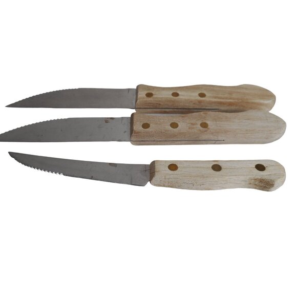 Lot 3 Vintage 4.5" Blade 2 Dansk 1 Old Homestead Steak Knives Wood Handles - Picture 9 of 10